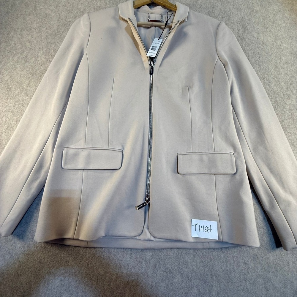 Tahari ASL Womens Zip Front Blazer Jacket Light Wood Beige TH01228 Size 10 NEW